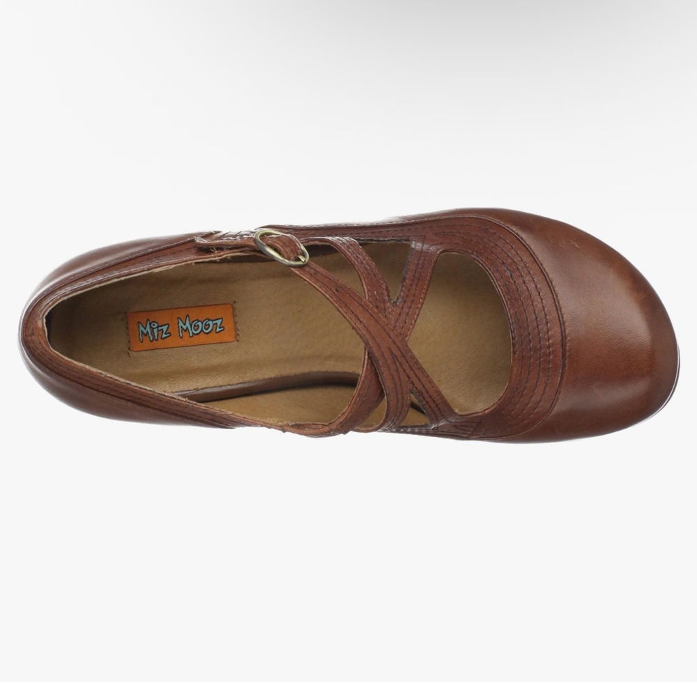 Miz Mooz Brown Leather Flats with Strap and Perforations Cabot 37 🚨 weekend sale